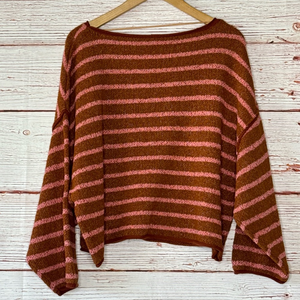 Free People Bardot Slouchy Sweater in Cedar Flower Combo Stripe Sz S - Picture 6 of 14